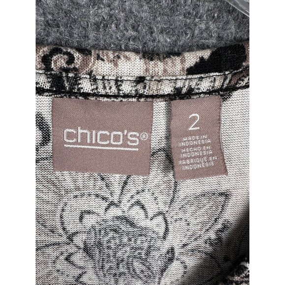 Chico’s Black White Animal Paisley Print Top Women’s Size 2/L/12 3/4 Sleeve - Picture 3 of 9